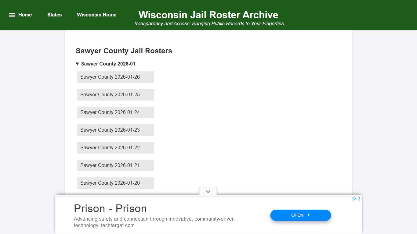 Sawyer County - Wisconsin Jail Rosters